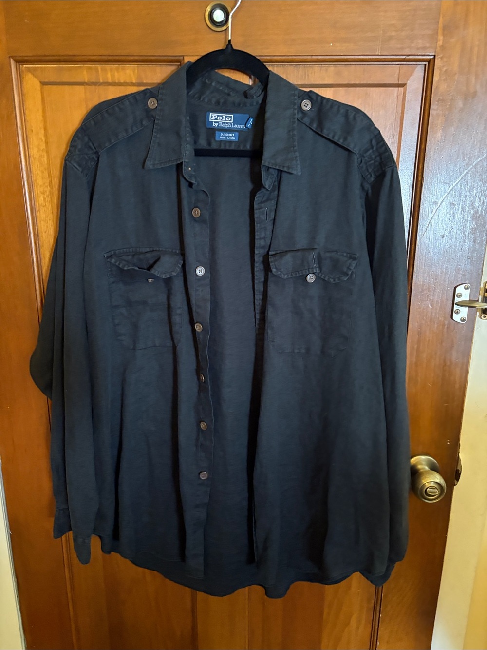 Ralph Lauren Shirt Mens XL Black Label Button Front Long Sleeve Epaulet Casual